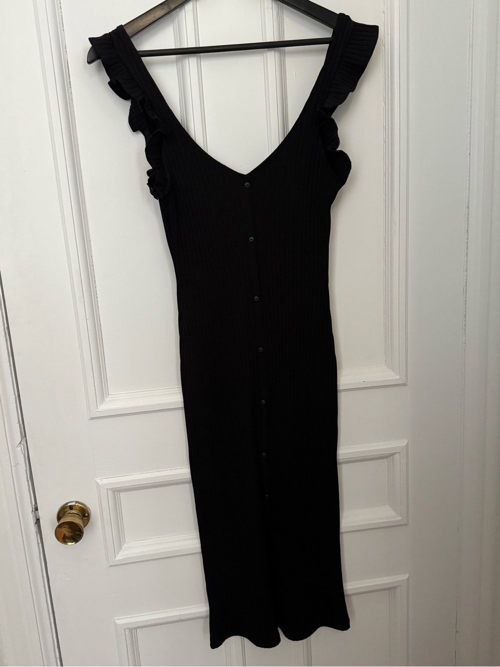 Zara Black Ruffled-Strap Button-Front Midi Dress